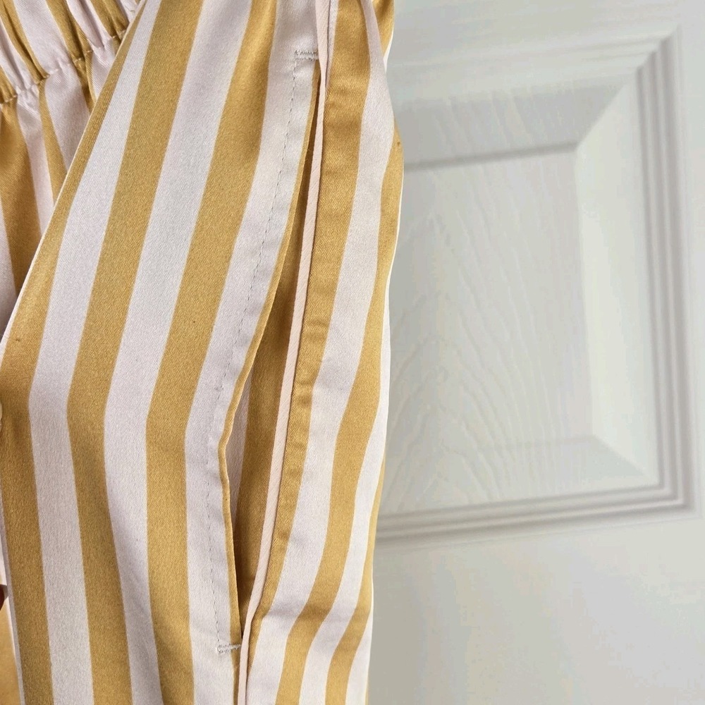 Victoria's Secret Satin Lounge Pajama Pants Striped Size M Long Pockets Gold - Picture 4 of 11